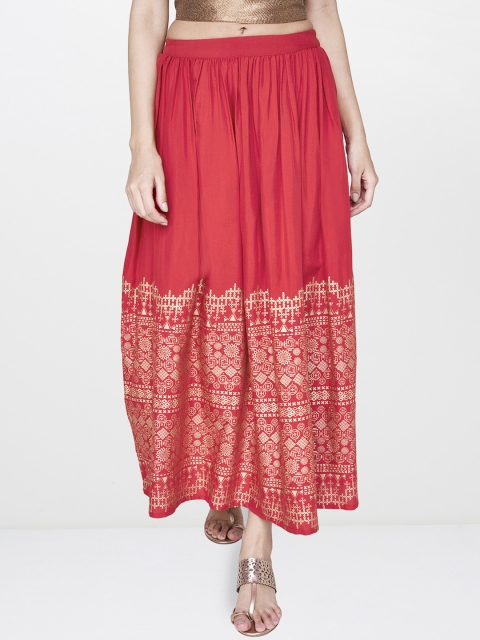 

Global Desi Women Red & Gold-Toned Printed Skirt