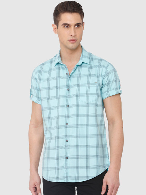

Mufti Men Sea Green Slim Fit Checked Casual Shirt