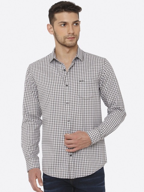 

Mufti Men Grey & Brown Slim Fit Checked Casual Shirt