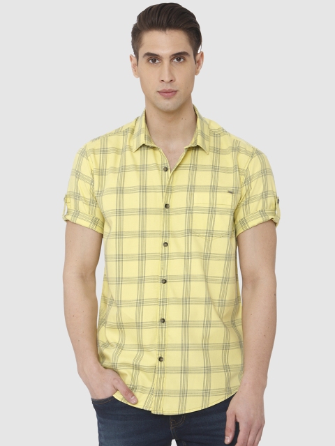 

Mufti Men Yellow Slim Fit Checked Casual Shirt