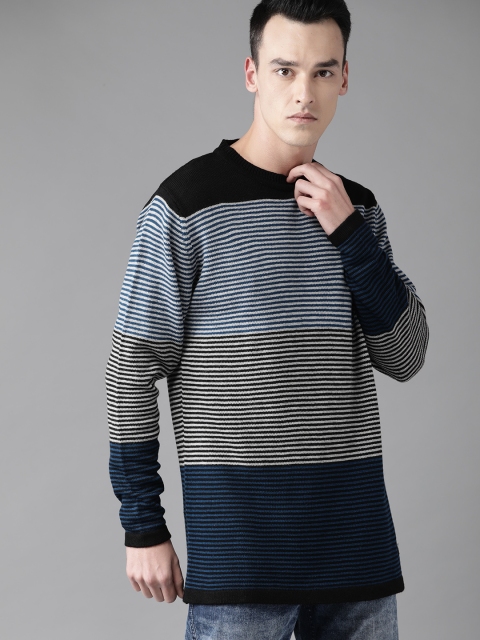 

Roadster Men Grey & Black Striped Acrylic Sweater