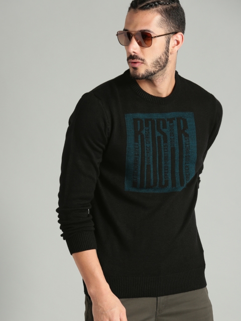 

The Roadster Lifestyle Co Men Black Self Design Sweater