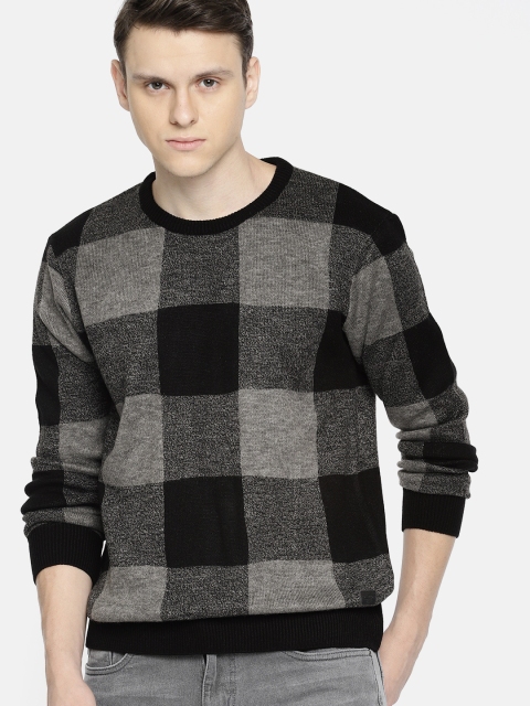 

Roadster Men Black & Charcoal Grey Checked Sweater
