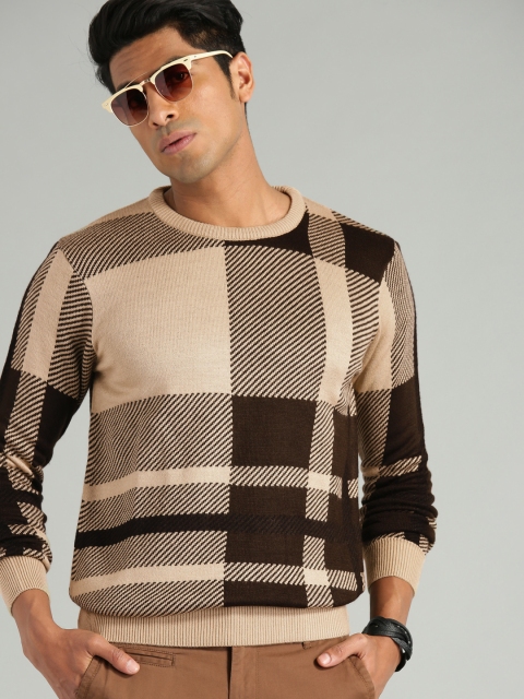 

Roadster Men Beige & Brown Self Design Sweater
