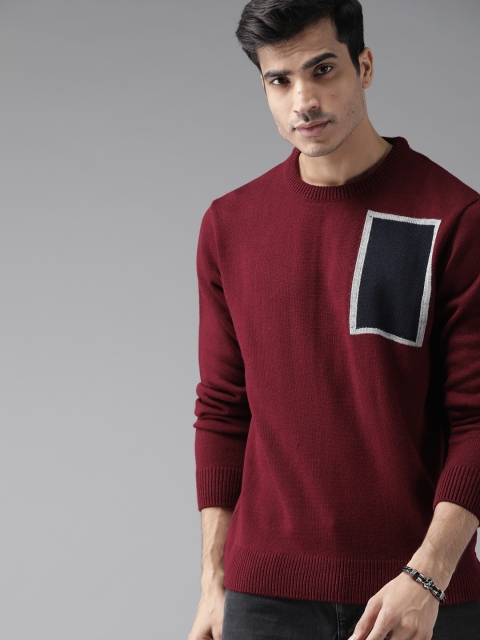 

Roadster Men Maroon Solid Sweater