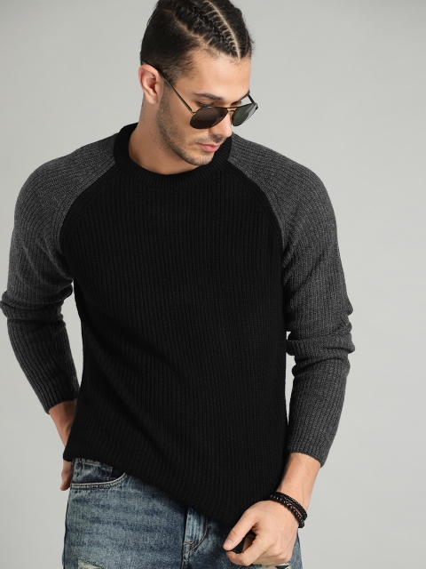 

Roadster Men Black & Grey Ribbed Sweater