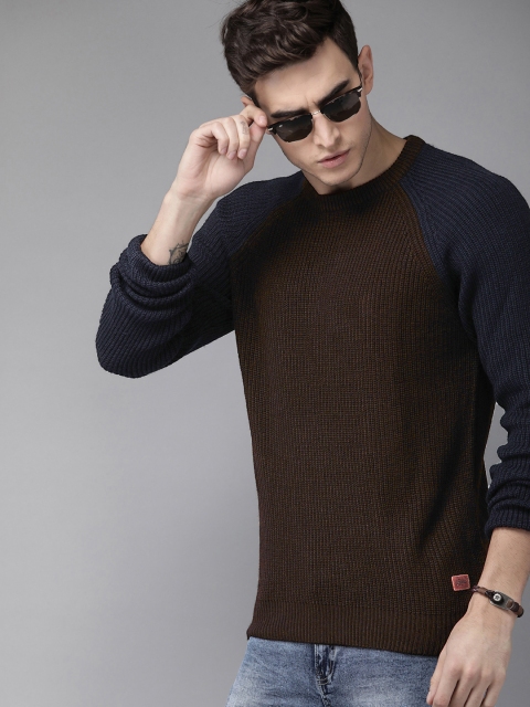 

Roadster Men Coffee Brown Solid Sweater