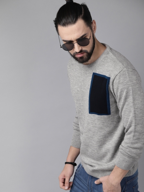 

The Roadster Lifestyle Co Men Grey Melange Solid Sweater