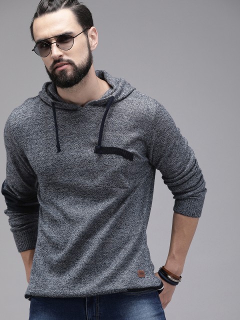 

The Roadster Lifestyle Co Men Navy Blue Self Design Pullover Sweater