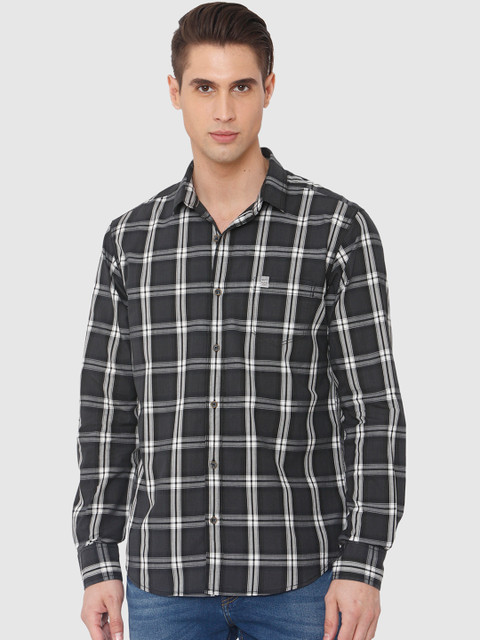 

Mufti Men Charcoal Black Slim Fit Checked Casual Shirt