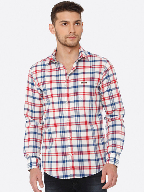 

Mufti Men Off-White & Maroon Slim Fit Checked Casual Shirt