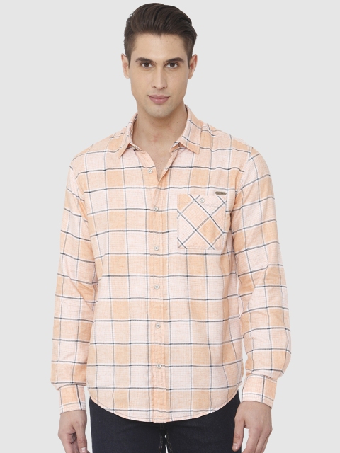 

Mufti Men Peach-Coloured Slim Fit Checked Casual Shirt