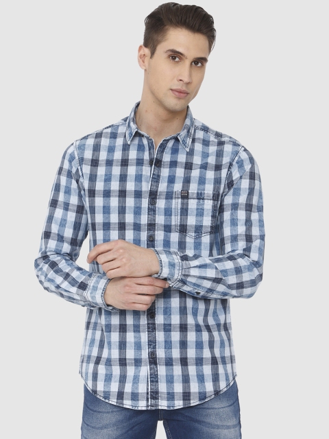 

Mufti Men Blue Slim Fit Checked Casual Shirt