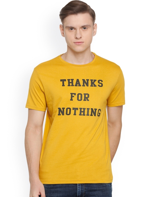 

People Men Yellow Printed Round Neck T-shirt