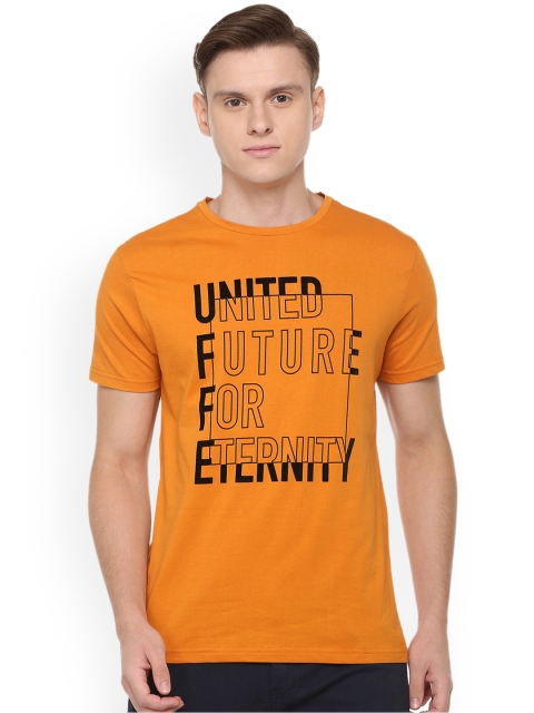 

People Men Orange Printed Round Neck T-shirt