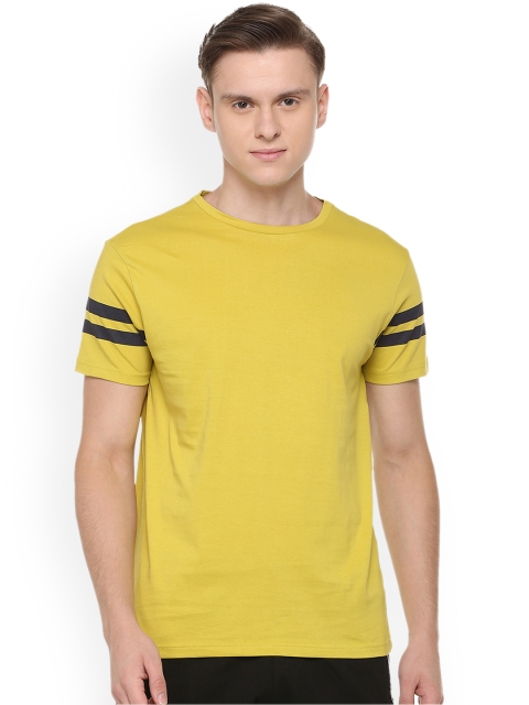 

People Men Yellow Solid Round Neck T-shirt