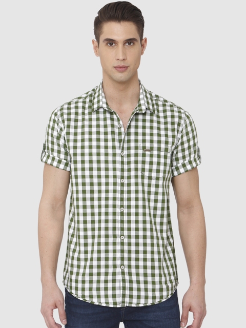 

Mufti Men Green & White Slim Fit Checked Casual Shirt