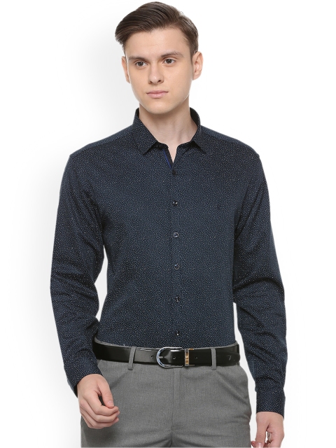 

V Dot Men Blue Slim Fit Printed Formal Shirt, Navy blue
