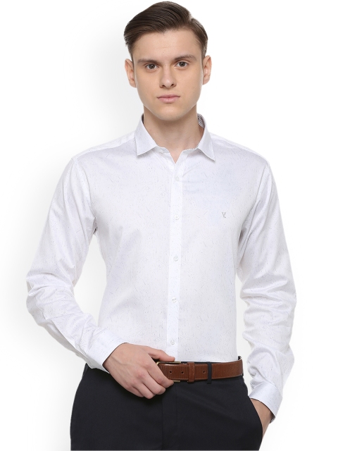

V Dot Men White Slim Fit Printed Formal Shirt