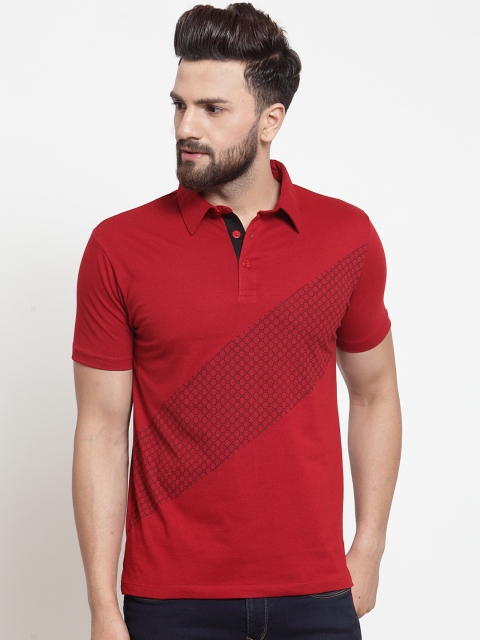 

WILD WEST Men Red Printed Polo Collar T-shirt