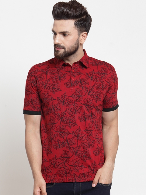 

WILD WEST Men Red Printed Polo Collar T-shirt