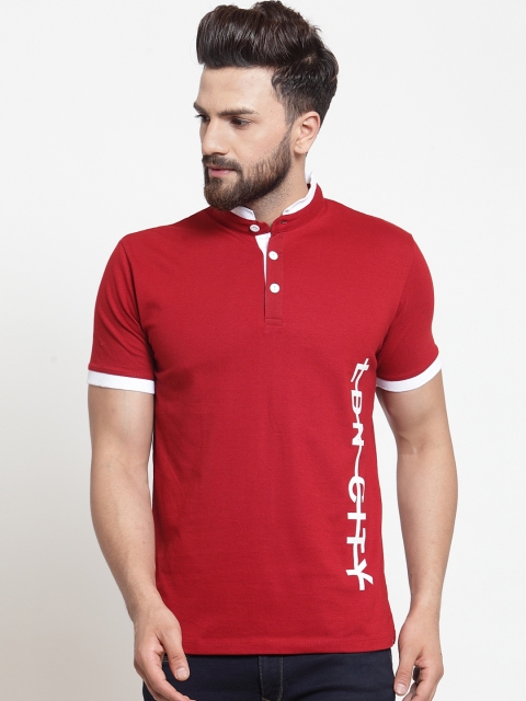 

WILD WEST Men Red Printed Mandarin Collar T-shirt