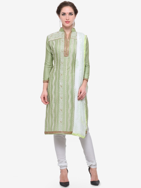 

Blissta Green & White Cotton Blend Unstitched Dress Material