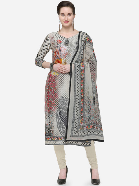 

Stylee LIFESTYLE Beige & Black Silk Blend Printed Unstitched Dress Material