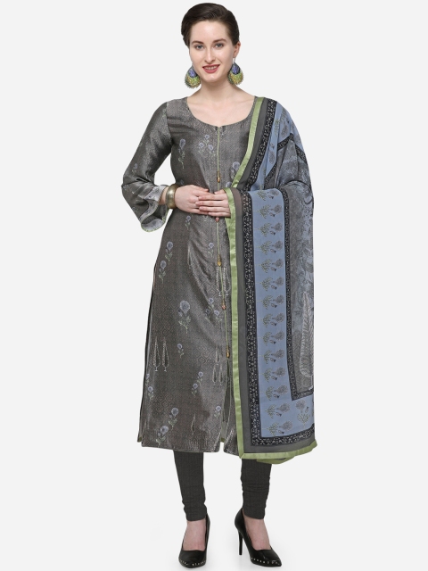 

Stylee LIFESTYLE Grey Silk Blend Printed Unstitched Dress Material