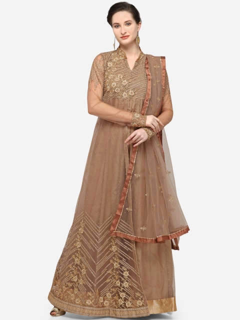 

Stylee LIFESTYLE Brown Poly Georgette Semi-Stitched Dress Material