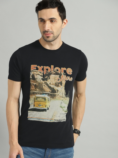 

Roadster Men Black Printed Round Neck T-shirt