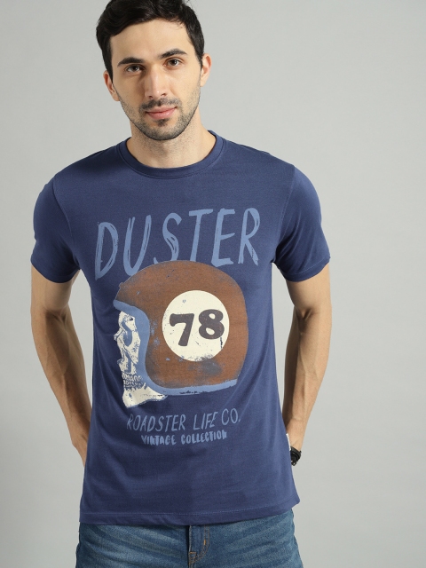 

Roadster Men Blue Printed Round Neck T-shirt