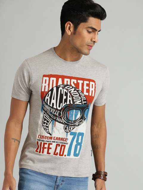 

Roadster Men Grey Printed Round Neck T-shirt