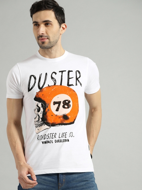 

Roadster Men White Printed Round Neck T-shirt