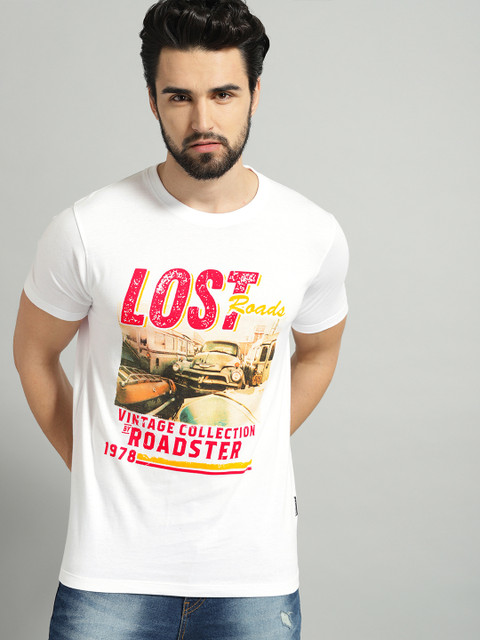 

Roadster Men White Printed Round Neck T-shirt