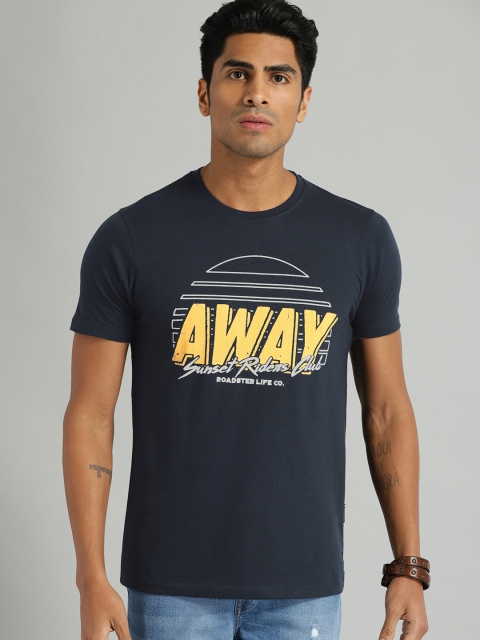 

Roadster Men Navy Blue Printed Round Neck T-shirt