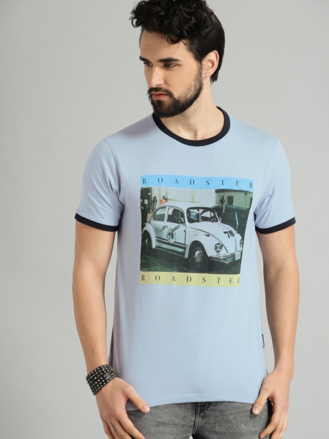 

Roadster Men Blue Printed Round Neck T-shirt