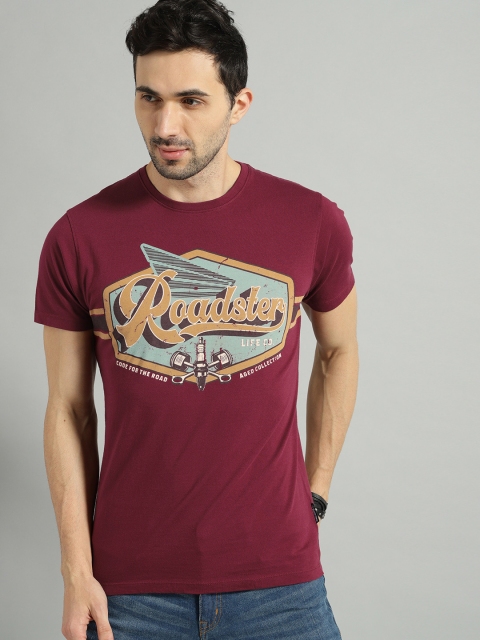 

Roadster Men Red Printed Round Neck T-shirt