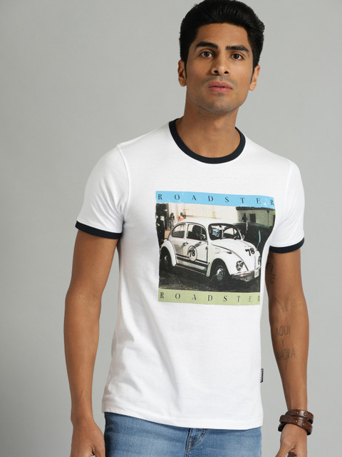 

Roadster Men White Printed Round Neck T-shirt
