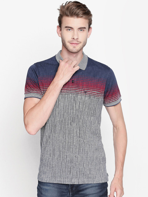 

BLACK BUCK Men Grey Self Design Polo Collar T-shirt