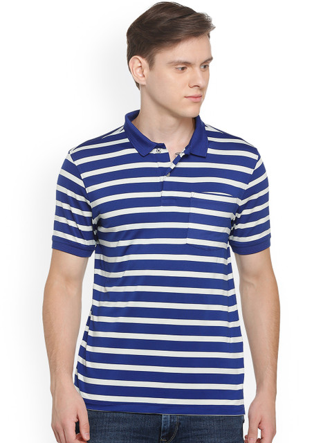 

Van Heusen Sport Men Blue Striped Polo Collar T-shirt