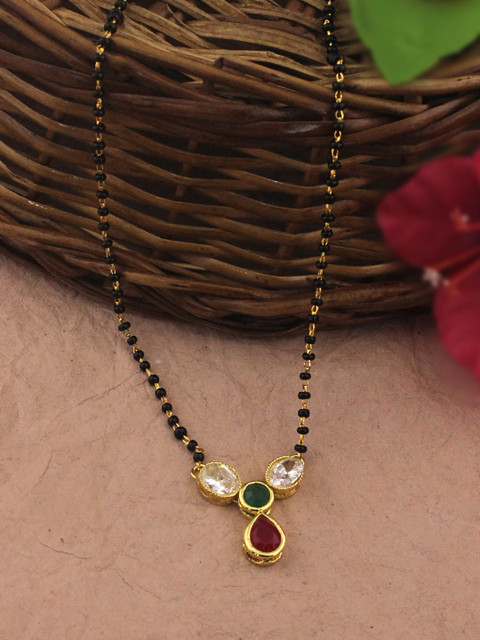 

Sia Art Jewellery Women Gold-Plated Multicoloured Stone-Studded Mangalsutra
