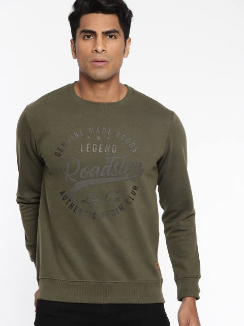 

Roadster Men Olive Green Printed Sweatshirt