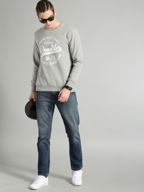 

Roadster Men Grey Melange Printed Pullover Sweatshirt