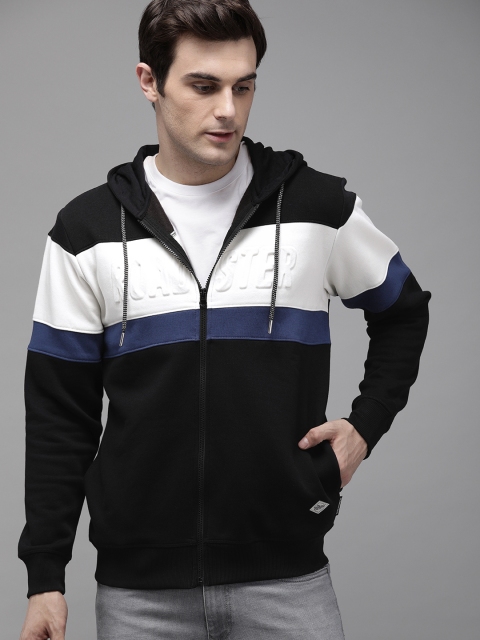 

Roadster Men Black & White Colourblocked Hooded Sweatshirt