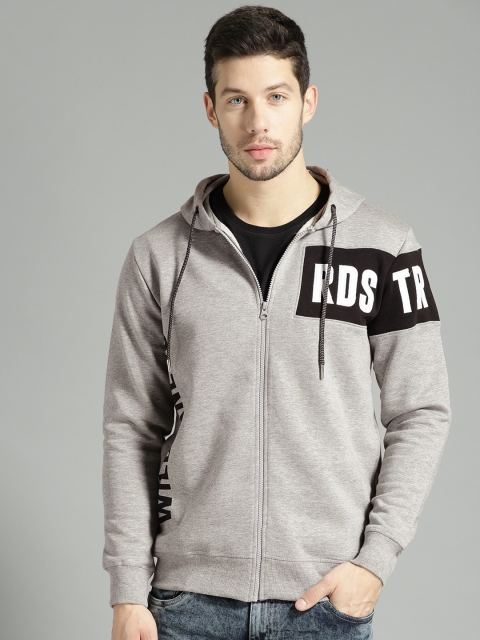 

Roadster Men Grey Melange Solid Hooded Sweatshirt