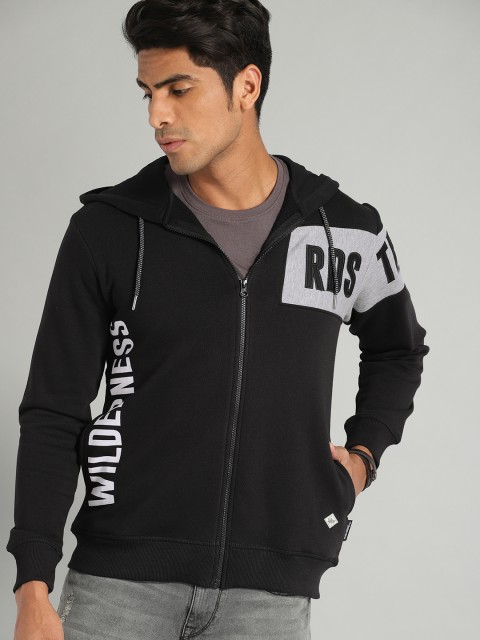 

The Roadster Lifestyle Co Men Black Printed Hooded Sweatshirt
