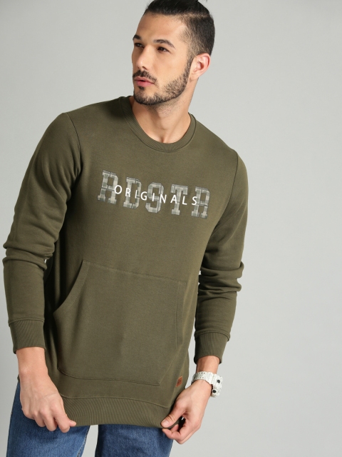 

Roadster Men Olive Green Printed Sweatshirt