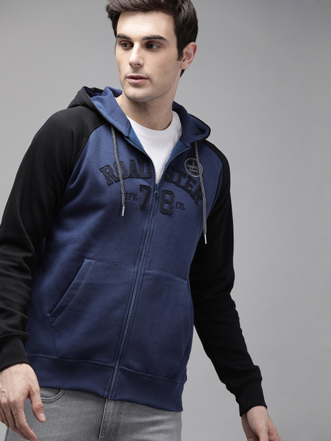 

Roadster Men Navy Blue Printed Hooded Sweatshirt