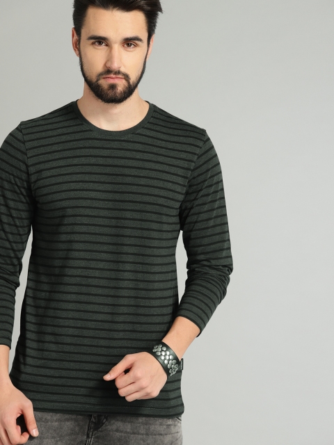 

The Roadster Lifestyle Co Men Charcoal Grey & Black Striped Round Neck T-shirt